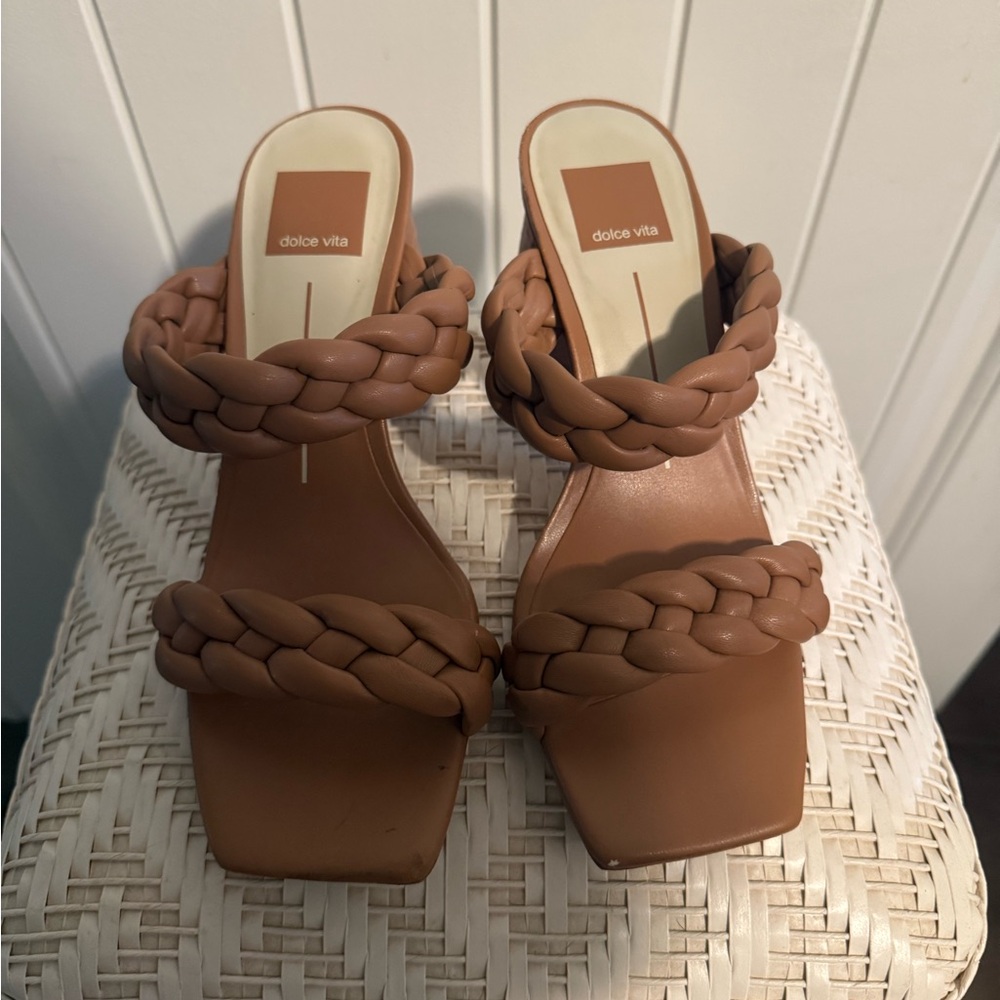 Dolce Vita Tan Heeled Sandals with Braided Design